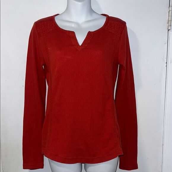 EDDIE BAUER Red Waffle Knit Notch Neck Long Sleeve Shirt-S - Picture 1 of 8